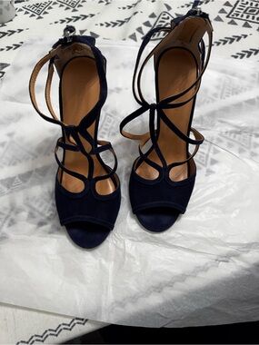 Halston Heritage Navy Suede Strappy High Heel Sandals
